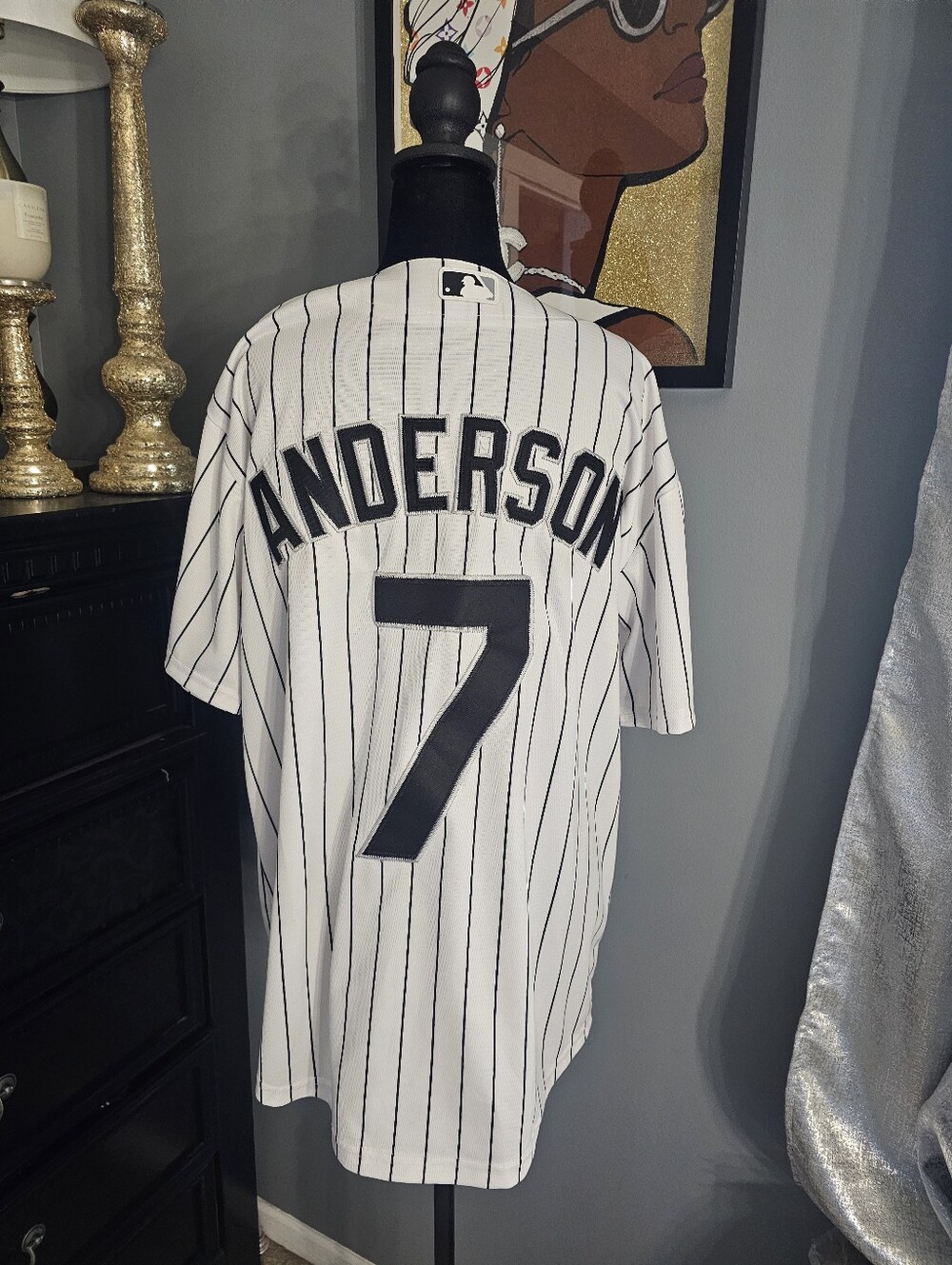 Majestic White Sox White & Black Pinstripe Baseball Jersey - Picture 2 of 6